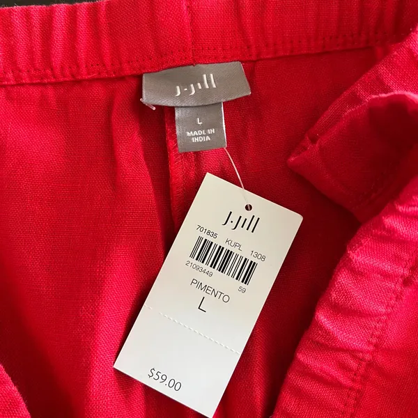 J. Jill Pimento Red 100% Linen Wide Leg Elastic Waist Pants NWT Women's Large - Image 7