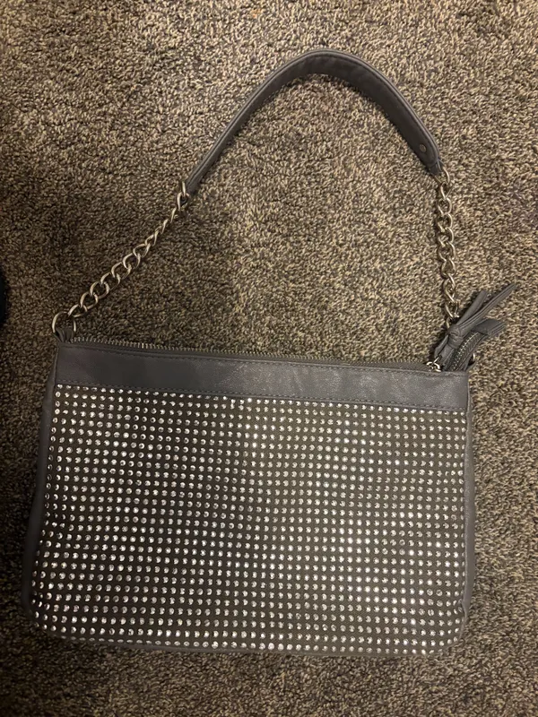 Vintage Angels grey rhinestone baguette shoulder bag Y2K - Image 2