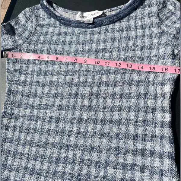 Sara Campbell top small rough texture checkered pattern cotton blend fluffy trim Blue - Image 7