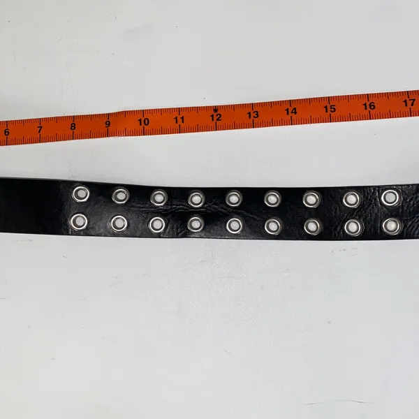 Black Faux Leather Double Prong Belt Silver-Tone Hardware Women's - Image 3