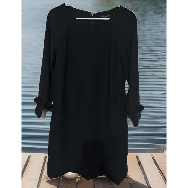 Chic Banana Republic Pleated Ruffle Cuff Sheath Dress Lined Pockets Black‎ SZ 2 - Image 3