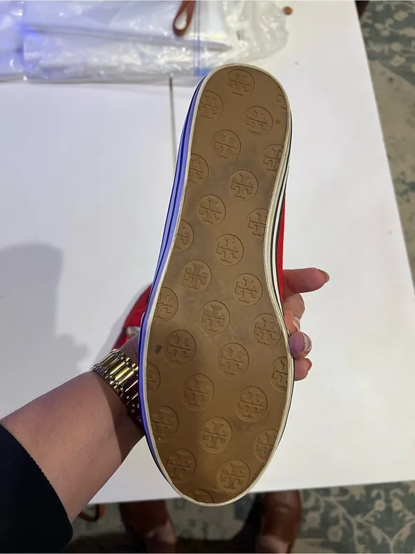 EUC Tory Burch Red Canvas Logo Slip On Sneakers Flats Size 8M - Image 8