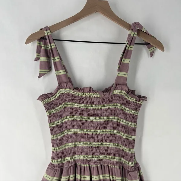 Toad & Co Gemina‎ Sleeveless Dress Faded Lilac 90s Stripe Smocked NWT Size M - Image 3