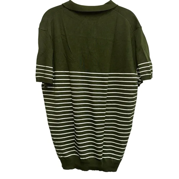 Polo Shirt Large‎ Green White Stripe Knit Casual Short Sleeve Preppy - Image 3