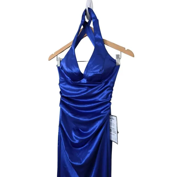 B Darlin Open Back Satin Royal Blue Size 5 Side Slit Maxi Dress NEW‎ - Image 7