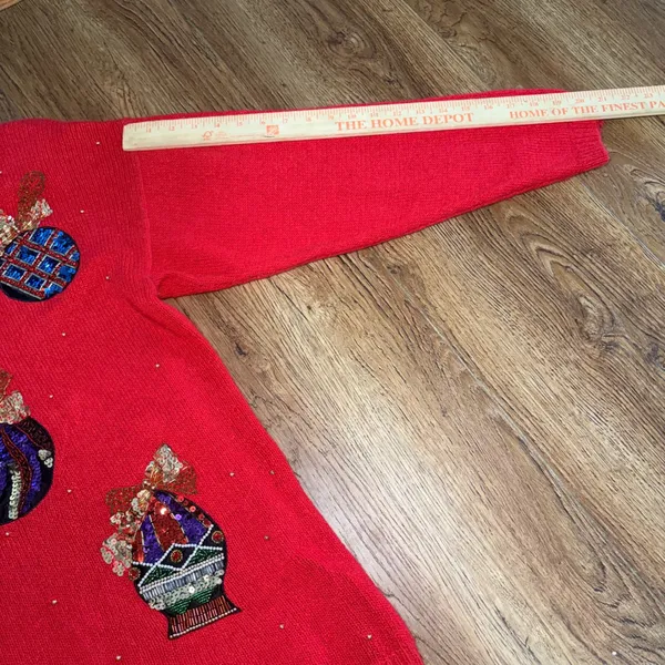 90s EMT Red Silk Angora Wool Beaded Christmas Ornament Sweater Womens M sequins - Image 9