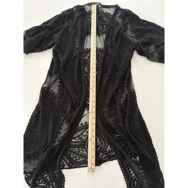 Black Mesh Lace Open Front Duster L Cardigan Boho Festival Witchy Whimsigoth - Image 6