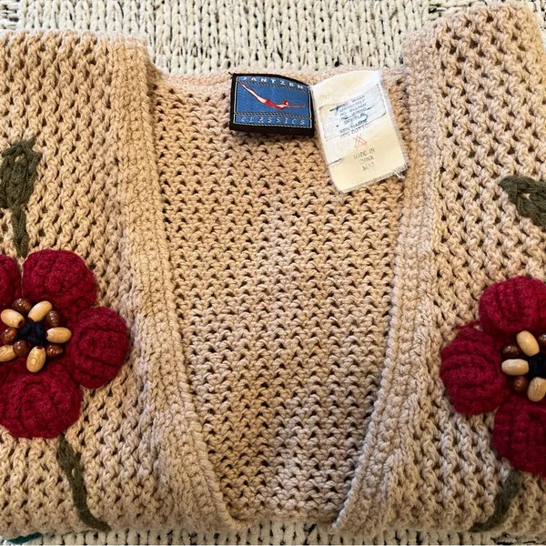 Jantzen Classics Vintage Boho Knit Floral Sweater Vest Women’s Size M EUC - Image 5