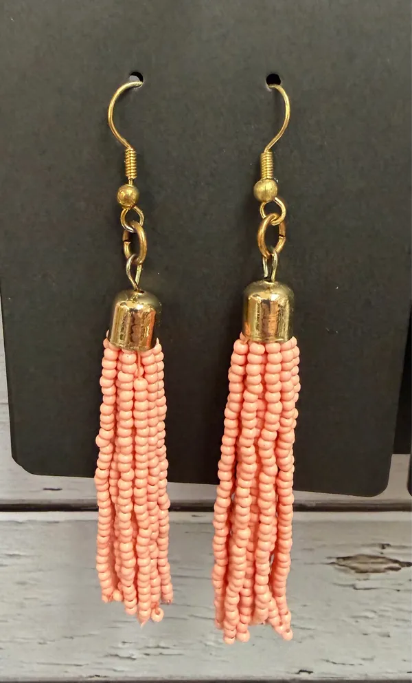 Light Pink Beaded Handmade Earrings  - Image 2