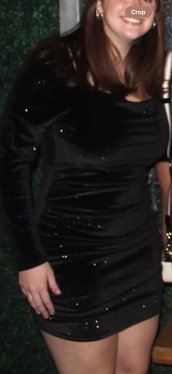 Black Sparkly Velvet Mini Dress With Sleeves - Image 4