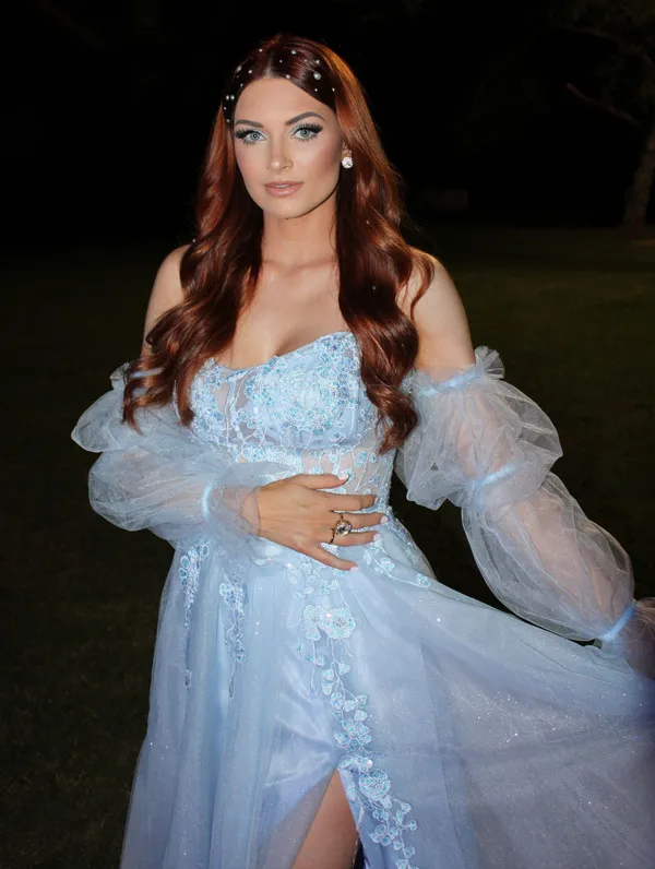 Tulle Evening Gown Blue Size 4 - Image 4