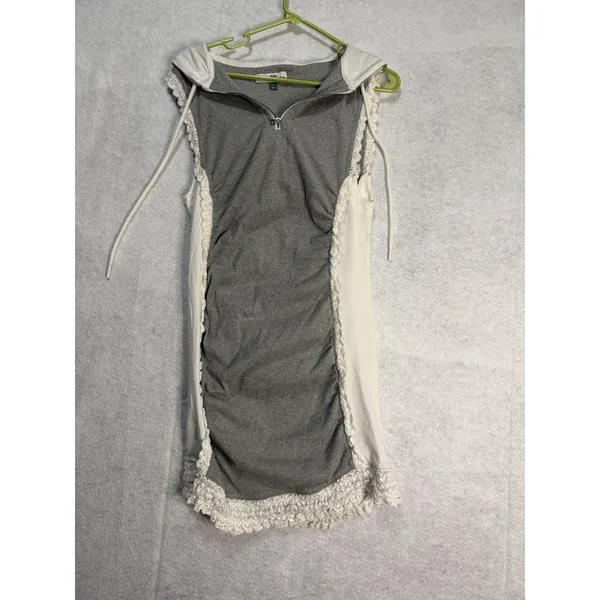 Anthropologie Women's Daily Practice Shandy Dress Hooded Lace Trim Gray Cotton M - Image 3