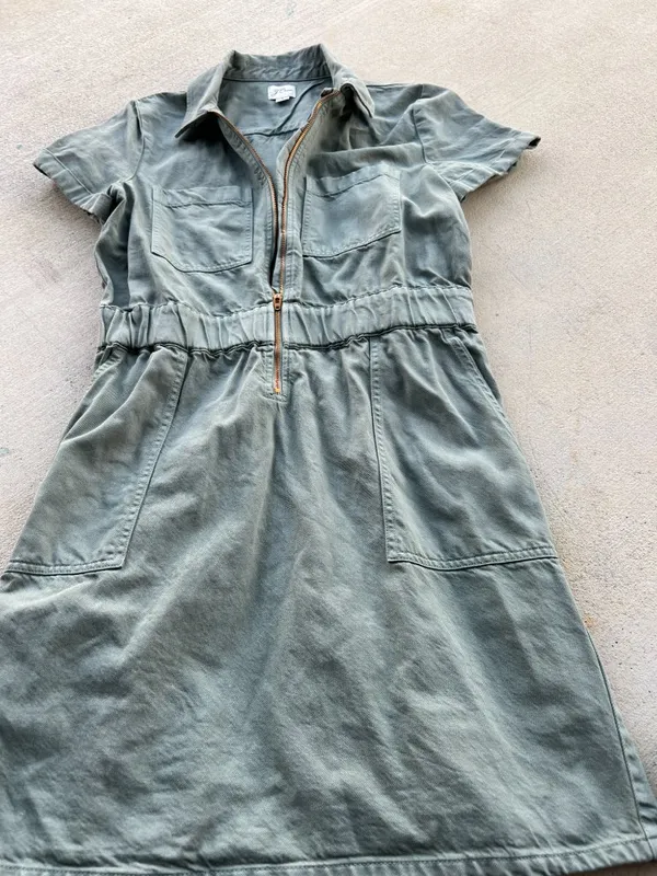 J.Crew Utility Shirt Dress‎ Size 8 Green Zip Front - Image 9