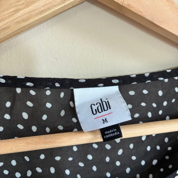 Cabi 3956 Ruffle Front Polka Dot Blouse Size M Black White Womens Sheer Top - Image 4