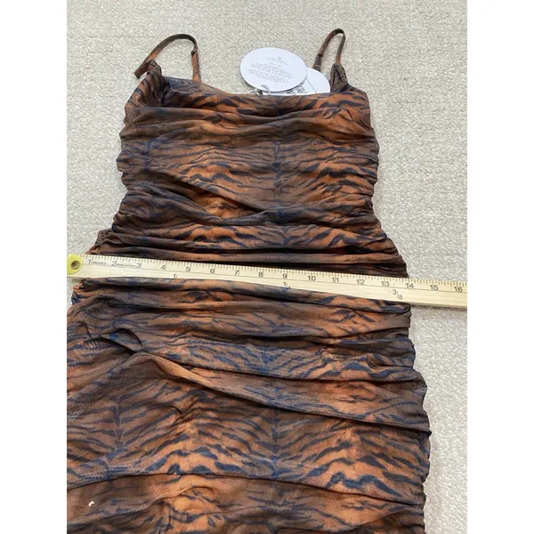 Princess Polly Tiger Print Ruched Mesh Mini Dress Size 2 Brown Black Y2K Party - Image 13