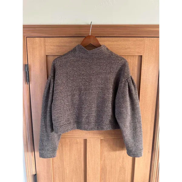 Double Zero Cropped Button Up Long Sleeve Shacket Sweater Heathered Brown Large - Image 7