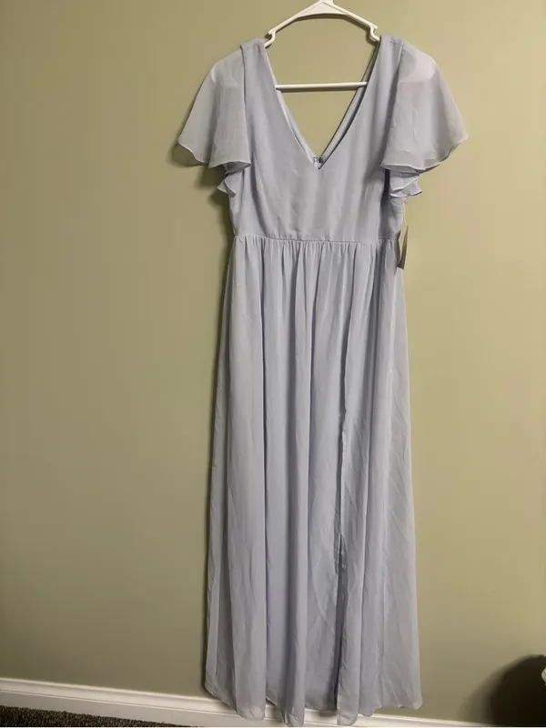 Birdy Grey Hannah Chiffon Bridesmaid Dress Ice Blue Size Medium New Maxi Flutter - Image 2