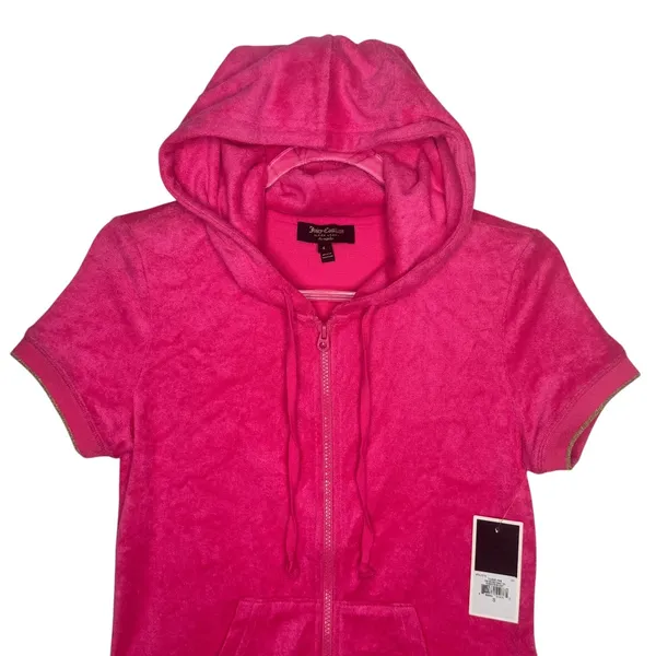 2000s Juicy Couture Black Label Robertson Tourist Pink Terry Hoodie NWT S - Image 3