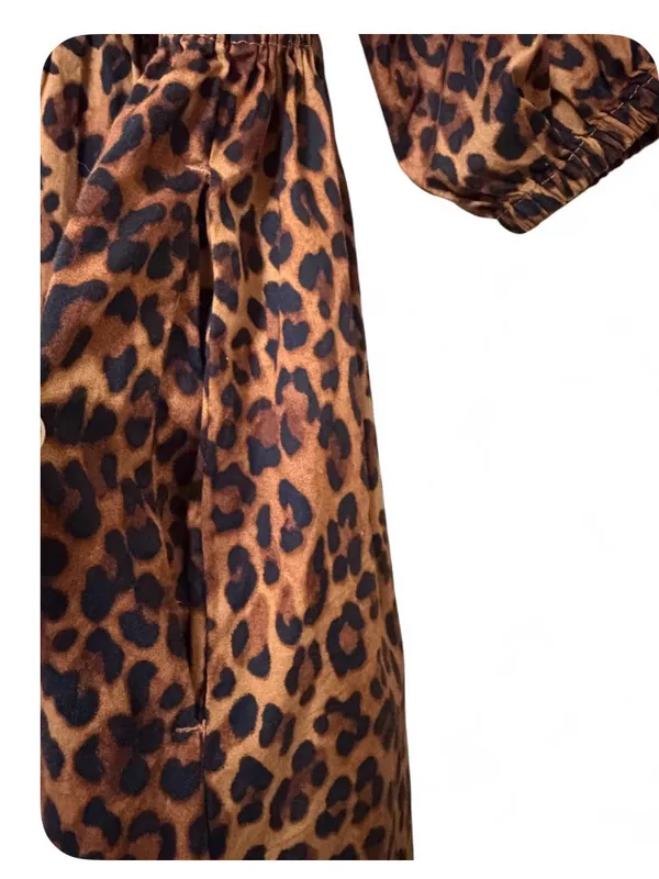 Old Navy Women’s V-Neck Leopard Smocked Puff Sleeve Mini Dress Size Large - Image 13