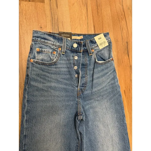 Levi's Ribcage Straight Jeans Women's 24x32 Super High Rise NWT Blue - Image 4