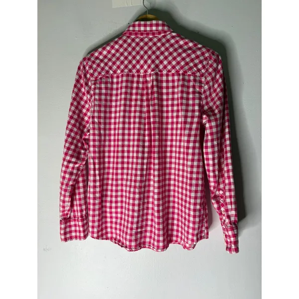 J crew factory pink white gingham check flannel cotton collar button down size m - Image 2