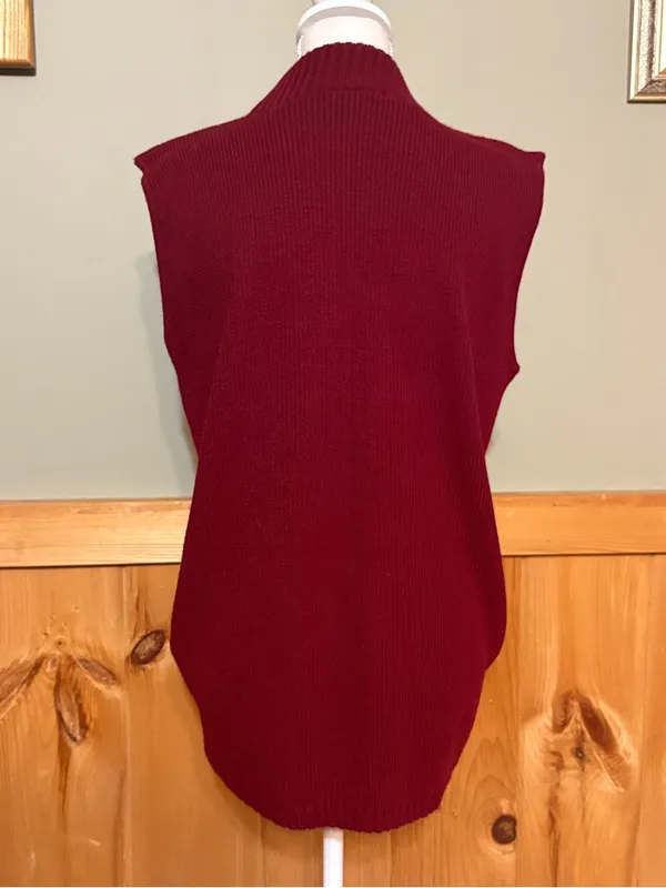 Vintage 80s 90s Burgundy Jeweled Sweater Vest Gold Applique Mock Neck USA OS - Image 5