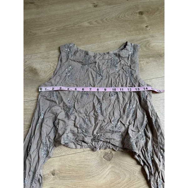 Y2K Vintage MAX tank crop top asymmetrical handkerchief-style hem sequin size XS - Image 3