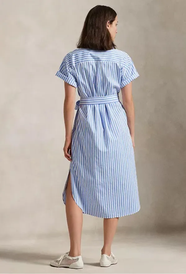 Ralph Lauren Light Blue & White Striped Button Front Shirt Dress Size She - Image 2
