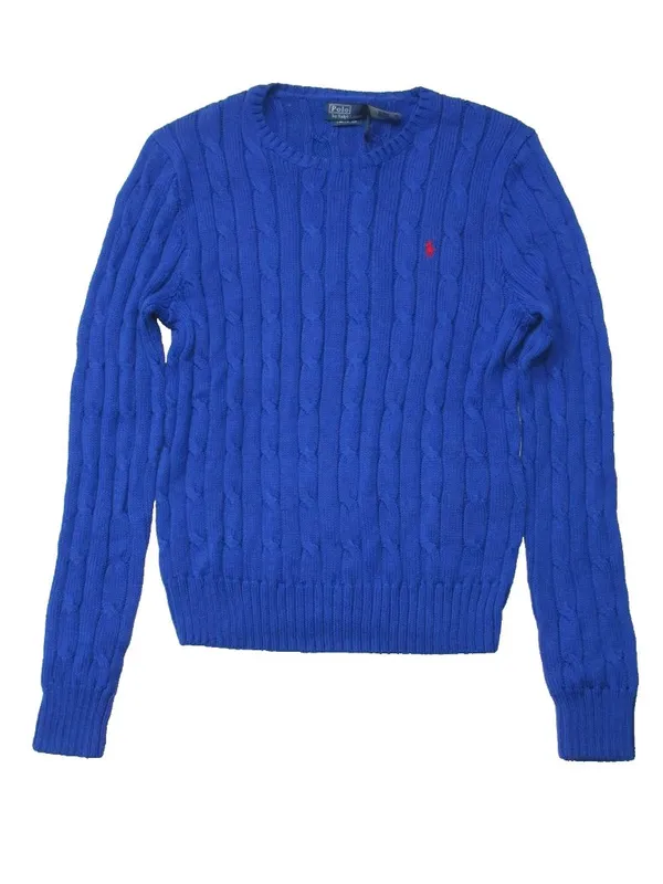 NWT Polo Ralph Lauren Cable-Knit Pima Cotton Crew Neck in Blue Sweater L - Image 2