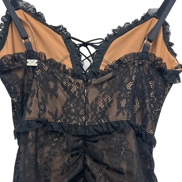 For Love And Lemons Gracie Lace Slip Dress Black Sheer Dark Romantic Corset S - Image 9