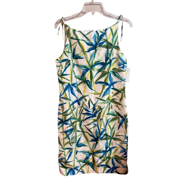 Liz Claiborne Silk Sheath Dress Womens 8 White Blue Green New Tropical Mini Tie - Image 2