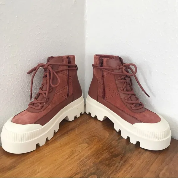 GIANNI BINI Rust Red Leather Lug Sole Platform Bootie Sneaker High Top Size‎ 6.5 - Image 3
