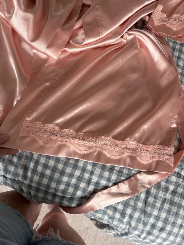 Silky Pink Lace-Trim Robe - Women's Intimates - Image 5