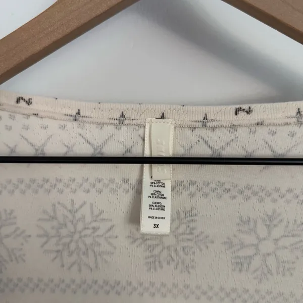 Skims 3X Fair Isle Cream Pointelle Henley Pajama Top Snowflakes Winter Holiday - Image 7