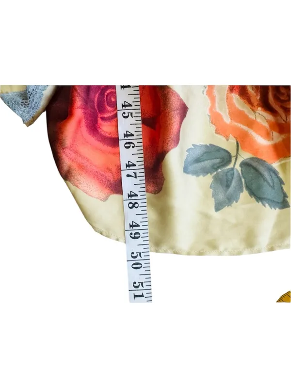 Free People Yellow Satin Floral Slip with Red Rose Accents NEW - Image 5