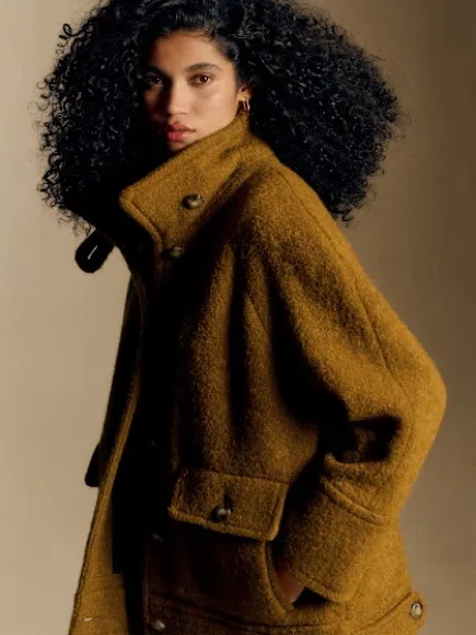Sezane Leo coat yellow wool blend vert bronze - Image 2