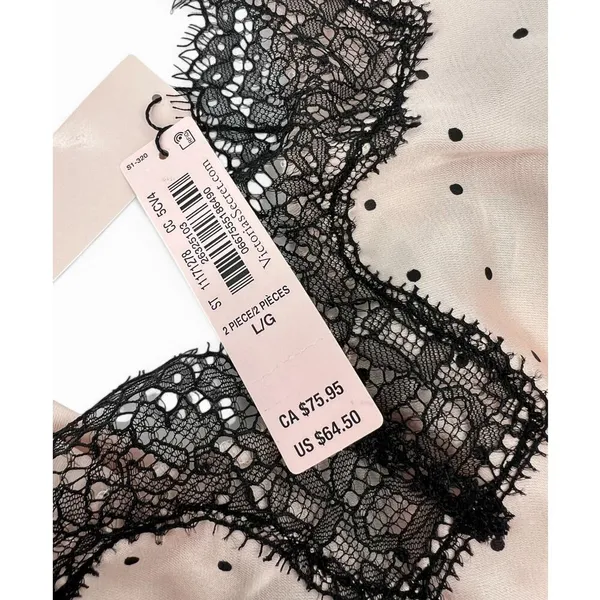 NWT Victoria's Secret | L Cami Lingerie Tank Top Pink Black Polka Dot Satin Lace - Image 3