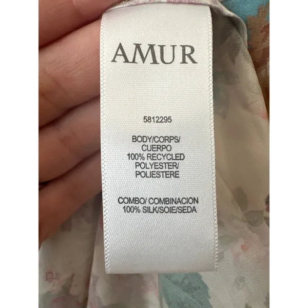 AMUR Eleanor Asymmetric Floral‎ Silk Blend Midi Dress Ivory Size S - Image 11
