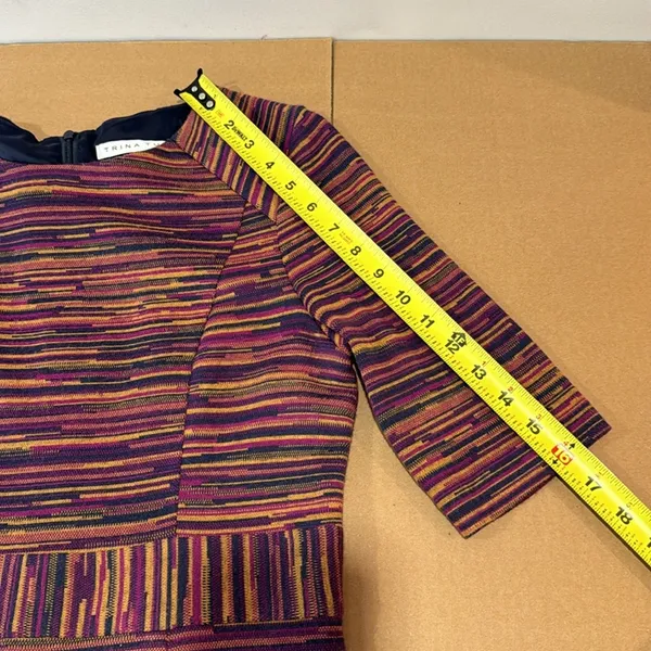 Trina Turk Striped Jersey 3/4 Sleeve Knee Length Fitted Sheat Dress Maroon Brown - Image 11
