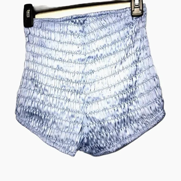 Free People Intimately Smocked Ruched Bloomer Shorts Blue High Waist XS NWOT - Image 4