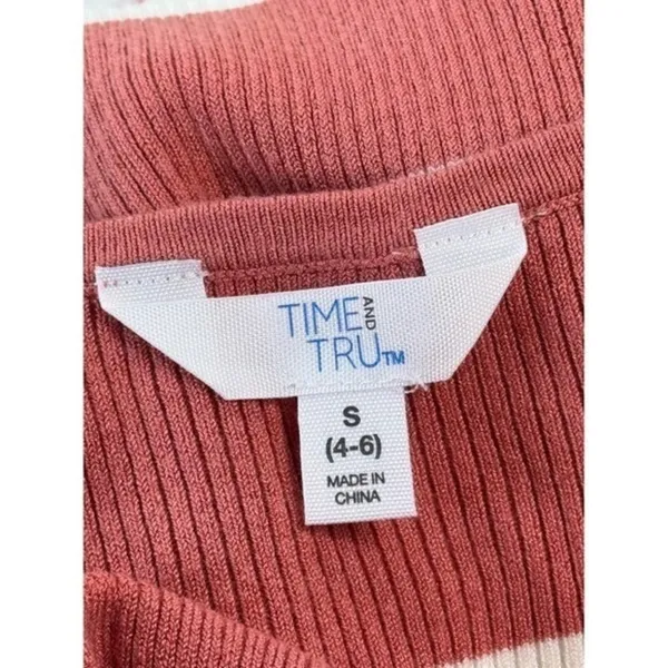 Time and Tru Coral Pink White‎ Striped Ribbed Knit Maxi Dress Sleeveless Small 6 - Image 8