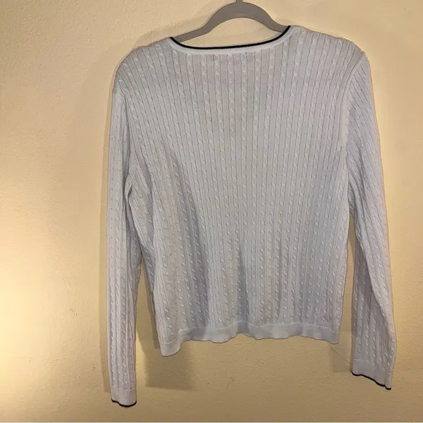 Ralph Lauren V-Neck Cable Knit Navy Edge Preppy Tennis Sweater Size XL - Image 7