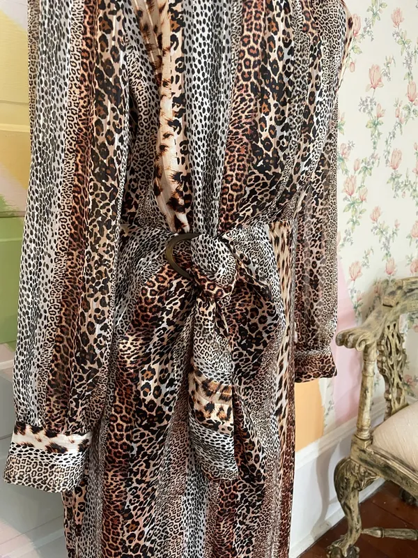 Sam Edelman Mixed Animal Print Satin Shirt Dress Semi Sheer Sz 8 💚🎀 - Image 5