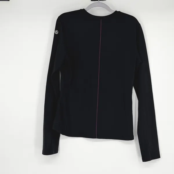 Lululemon Womens‎ Black Long Sleeve Activewear Top Purple Contrast Stitching - Image 2