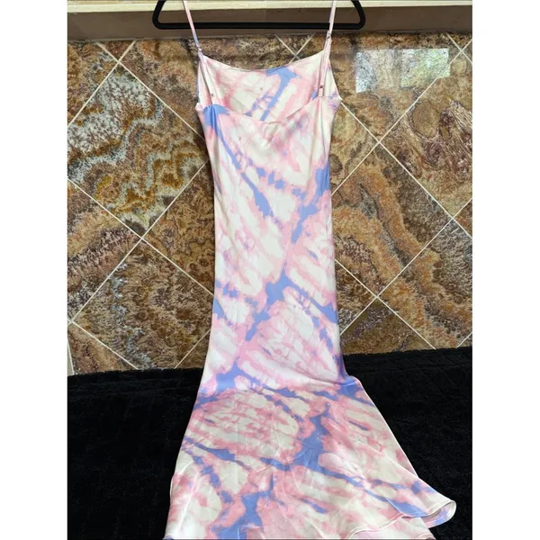 SNDYS Pastel Tie Dye Slip Maxi Dress Pink Blue Satin Feel Small - Image 2