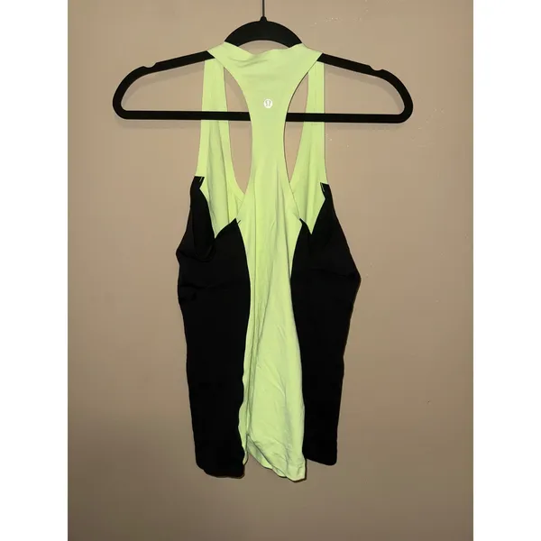 Lululemon Racerback Tank Top Neon Lime Green Black Colorblock Women Athletic M - Image 2