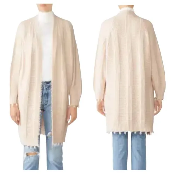 Elliatt Sweater Women Small Beige Ivory Knit Knit Open Front Long Line Cardigan - Image 2