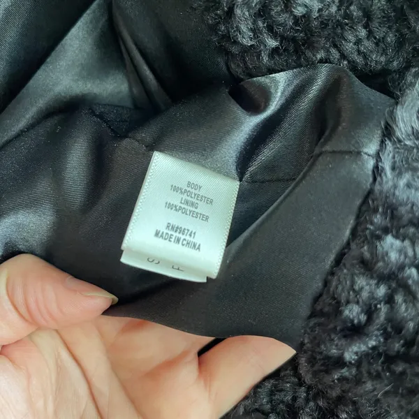 SELFIE‎ Women Black Textured Faux Fur Open Jacket Size Medium - Image 5
