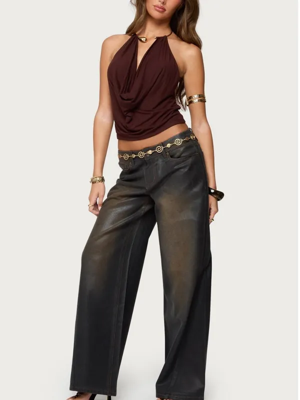 NWOT Edikted Mileva Cuff Deep Cowl Neck Top in Brown Size Small - Image 3