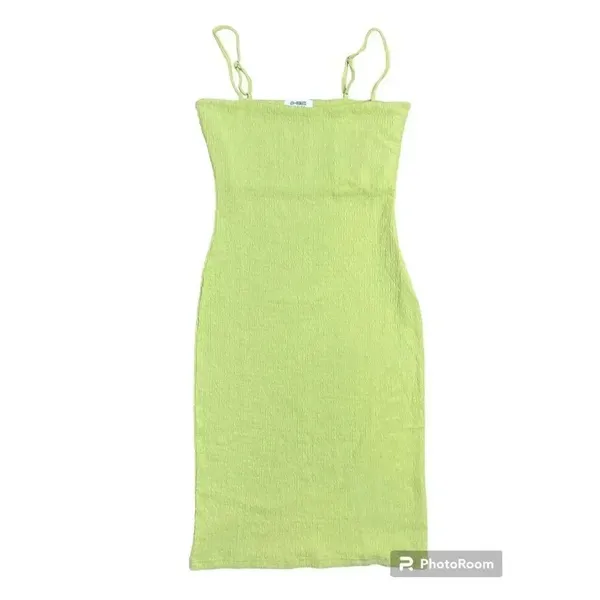 Nordstrom Y2K Slip Midi Dress Womens Small Lime Green Smocked Crinkle Summer Fairy NWT - Image 3